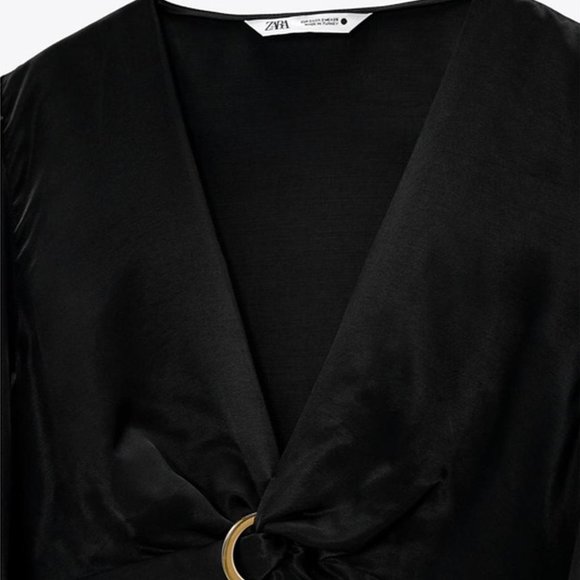 ZARA RING TRIM SATIN EFFECT TOP BLACK, SIZE XS - Picture 4 of 5